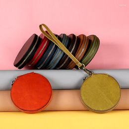 Wallets Genuine Leather Round Coin Purse Mini Wrist Bag Cowhide Retro Small Zipper Wallet Card Holder Key Lipstick Pouch For Men Women