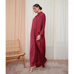 Ethnic Clothing Muslim Dress Solid Colour Standing Neck Bat Sleeve Middle East Dubai Loose Large Gown Abayas For Women Kaftan Femme Musulman