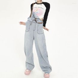 Women's Jeans Women Denim Overalls Vintage Streetwear Loose Jumpsuit Korean Straight Wide Leg Pants Casual All Match Trousers