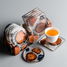 Mats Pads Resin Teacup Mat Creative Kung Fu Tea Solid Wood Heat Insulation Pad Set Household Non slip Saucer Accessories 230919