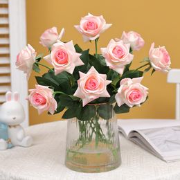 10Pcs Artificial Lover Rose Moisturizing Real Touch Fake Rose Flowers for Home Decor Wedding Bridal Bouquet Party Holiday Gift