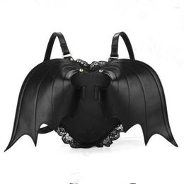 School Bags Stylish And Gothic Devil Bat Backpack With Lace Trim Travel Daypack Perfect For Fashionable Women