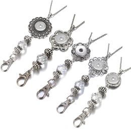 Pendant Necklaces Flowers Crystal Lanyard Retractable ID Badge Reel Phone Key Holder Snap Necklace 60cm Fit 18mm Buttons Jewelry272a