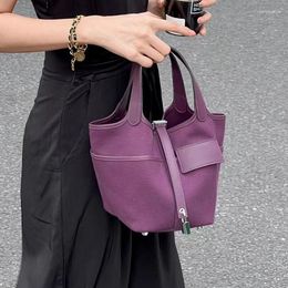 Evening Bags Luxury Women's Bag Fashion Canvas Vegetable Basket Swift Leather Handbag Spliced Large Capacity Bucket