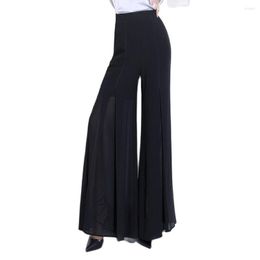 Women's Pants Women Black Chiffon High Waist Wide Leg Long Culottes Casual Soft Thin Summer Baggy Trousers Dance Panty S To 4XL 5801