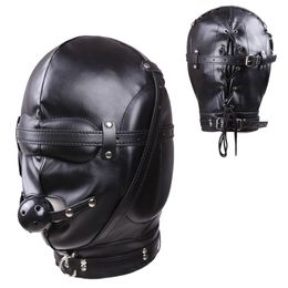 Costume Accessories Sexy Black PU Leather Sponge Thickening Men Head Masks Adult Cosplay Party Face Mask Masquerade Headgear With Mouth Ball