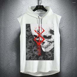 Men's Tank Tops Hip Hop Streetwear Hooded Berserk Print T-shirts Vest Cotton Casual Sleeveless T Shirt Unisex Sportwear Y2K Clothes