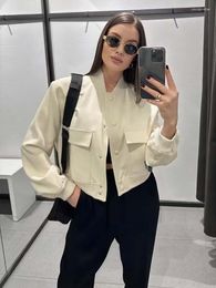 Women's Jackets 2023 Bomber Jacket Fashion With Pockets Autumn Coat Long Sleeve Casual In Outerwears Chic Tops