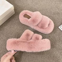 Slippers Women's 2023 Autumn/Winter Thick Sole 7cm Inner Lining With Plush And Versatile Mesh Red Slides Women