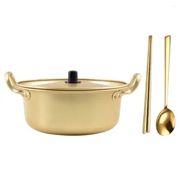 Dinnerware Sets Korean Ramen Noodles Bowl Small Lid Holder Cooking Pan Kitchen Reusable Aluminium