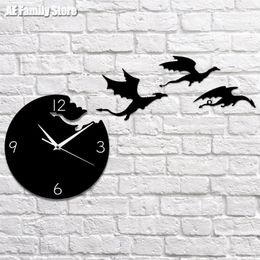Wall Clocks 2024 Creative Acrylic Clock Flying Dragon Mute DIY Sticker Kids Room Decoration Mirror