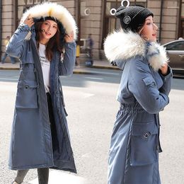 Women's Trench Coats Women X-Long Parkas Jacket Thick Warm Winter Big Fur Collar Hooded Casual Outwear 2023