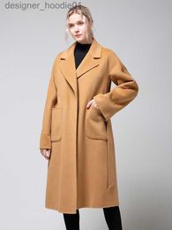 Women's Wool Blends Fashion Red for Women Coat 100% Pure Wool Woolen Coat Autumn and Winter Comfort Trend Coat Large Pocket Waist Women's Clothing L230920