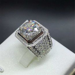 Band Rings 925 Sterling Silver Full Diamond Shiny Luxury Trend Style Honeycomb Boys Platinum Plated Imitation Zircon Wide Ring x0920
