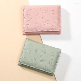Wallets Cartoon Short Wallet Women's Small Purse Solid Colour INS Simple Multi-card Cute Student Change Card Bag