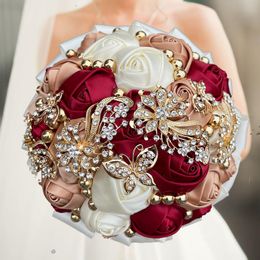 Christmas Decorations 1pclot Burgundy Bridal And Bridesmaid Bouquets Exquisite s Silk Roses Pearls Handmade Sisters Wedding 230919