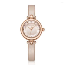 Wristwatches Julius Watch Art Leather Band Pearl For Woman High Quality Japan Quart Ladies Pink Rose Gold Tone Hour JA-1080