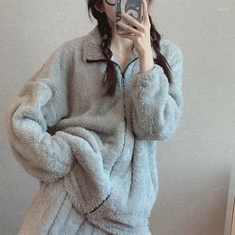 Women's Sleepwear Zipper Women Pajamas Set Winter Fleece 2 Piece Solid Pant Home Suit Coat Korean Piiama Thick Warm Night Wear 2023