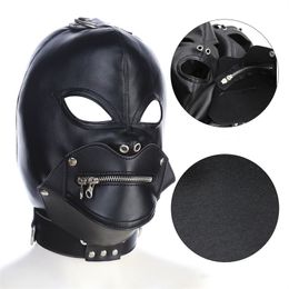 Costume Accessories Sexy Black Pu Leather Men Face mask Fetish Cosplay Party Mask Gay Adult Game Full Head Masks Officer Role Performance Mask