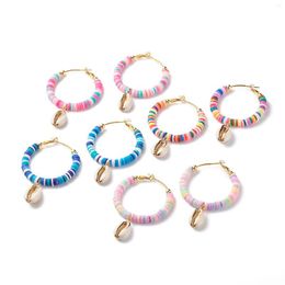 Dangle Earrings Kissitty 8 Pairs Mixed Colour Handmade Polymer Clay Heishi Beaded Ring Huggie Hoop For Women Cowrie Shell Earring