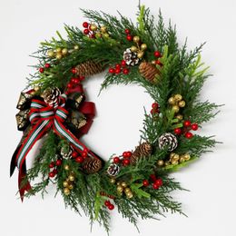 American Christmas wreath decoration imitation pine needle berry hotel window hanging decoration wall decoration props