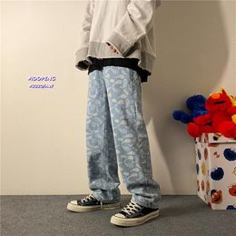 Men's Graphic Printing Summer Straight Jeans Man Korean Fashion Hip Hop Joggers Male Loose Denim Pants Clothing312a