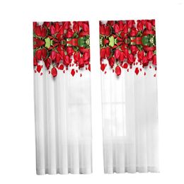 Curtain 2x Printed Sheer Curtains Rose Flower Panels Floral White For Kids Room Living Window Bedroom Kitchen