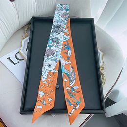 Tarot Double Layer Duplex Printing Twill Silk Tie Bag Handle Scarves Slender Narrow Ribbon Scarf Womens Scarf269J