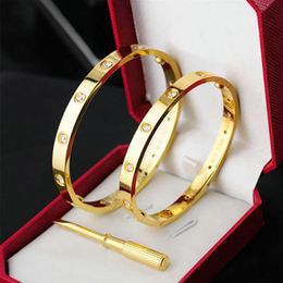 Women Men 4 CZ Titanium Steel Screw Screwdriver Bracelets Bangles Gold Silver Rose Nail Bracelet Fine Jewellery with velvet bag Size285l
