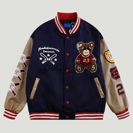 Men's Jackets Men's Jackets Hip Hop Vintage Baseball Jacket Mens Streetwear Harajuku Bear Embroidery Patchwork Leather Sleeve Bomber Varsity UnisexMen's x0920