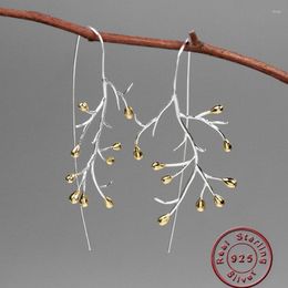 Dangle Earrings Amxiu Two Tones Color 925 Sterling Silver Plant Flower Large For Women Girls Birthday Mother's Gift Jewelry