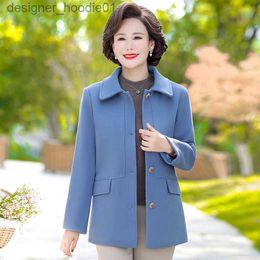 Women's Wool Blends Autumn and Winter Woollen Coats for Women Middle-Aged and Elderly Mother Lapel wool jacket for Female L230920