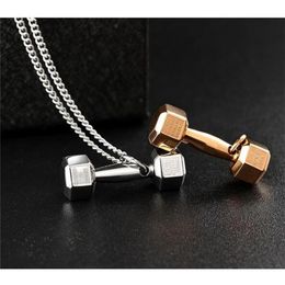 Pendant Necklaces Fitness Dumbbell Necklace Creative Gym Barbell Stainless Steel Jewellery For Men Women179M