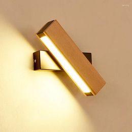 Wall Lamp LED Rotatable Nordic Solid Wood Light Simple Bedside Study Reading Bedroom Adjustable Lighting Home Decor Lamps