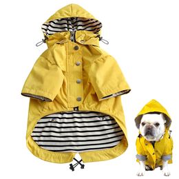 Dog Apparel Zip Up Raincoat with Reflective Buttons RainWater Resistant Removable Hood Premium Rain Coats Jacket 230919