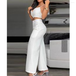 Women's Two Piece Pants Wepbel Casual Trousers Sets Women Summer Sexy Spaghetti Strap Crop Top 2 Outfits Camisole & Wide Leg