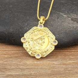 Chains AIBEF Charm French Antique Knight Portrait Pendant Women Copper Zircon Gold Color Necklace Jewelry Accessories Gift Choker Chain