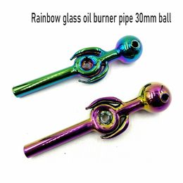 Newest Thick Pyrex Rainbow Glass Oil Burner Pipe with 30mm Glass Pipes for Smoking Hand Pipes Water Pipes Free Shipping