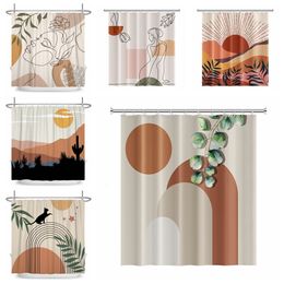 Shower Curtains Nordic Wind Abstract Art Boho Shower Curtain Waterproof Polyester Bath Curtain Morandi Colour Block Curtains For Bathroom Decor 230920