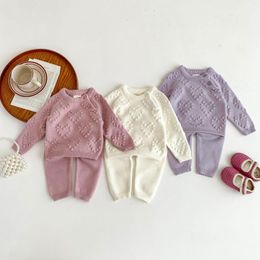 Clothing Sets 7838 Baby Set Warm Knitted Sweater Suit 2023 Winter Love Wool Girl's Pant Two-piece