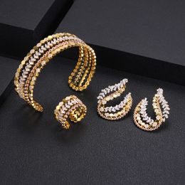 ウェディングジュエリーセットJanekelly 3PCS Bridal Zirconia Full For Women Party Dubai Nigeria CZ Crystal Necklace Sets L230920