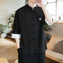 Ethnic Clothing 2021 Chinese Style Mens Tops Tang Suit Linen Long Sleeve Solid Traditional China Hanfu Shirt Plus Size M-5XL323W