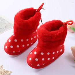 First Walkers Boots Born Baby Shoes Non Slip Soft Sole Walking 0-1 Year Old Autumn/Winter Dot Decorative Plush