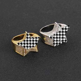 Band Rings Women Band Men Rings Hiphop Fine Jewellery Iced Out Gold Plated Silver VVS Moissanite Diamond Star Ring With x0920