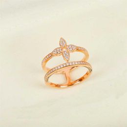 2022 Top quality S925 silver charm punk band ring with diamond and flower shape in rose gold plated for women wedding Jewellery gift2891