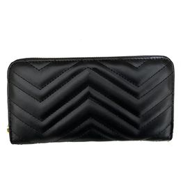 Long Wallet for Women Designer Purse Zipper Bag Ladies Card Holder Pocket Top Quality Coin Hold in Black Color313g