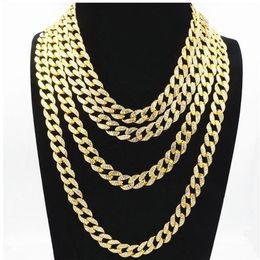 Men Women Gold Silver Miami Cuban Link Chain High Polished Hiphop Rap Rhinestone Punk Necklaces Chains 16 18 20 275D