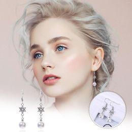 Dangle Earrings Sweet Color Sequin Pearl Snowflakes Ear Pin Studs Colour Stainless Steel Birthday Gift Pendientes