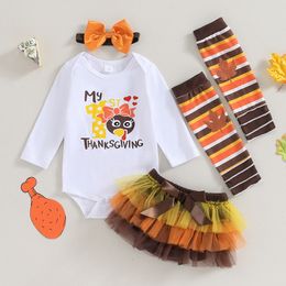 Clothing Sets 0801 Lioraitiin 012M Thanksgiving Day Baby Girls Boys Clothes 4pcs Turkey Print Long Sleeve RomperLace Tutu Skirts 230919