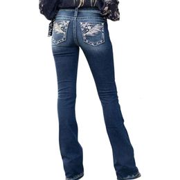 Jeans de jeans feminino Moda de luxo de alta qualidade mãe y2k trechos bordados com cintura alta calça reta casual calça indefinida Pantalon femme